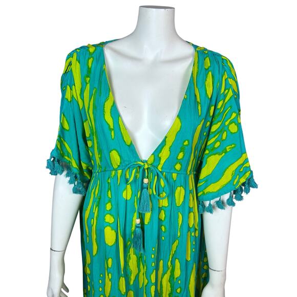 True Destinations Cover up Dress Size M Boho long maxi colorful tassel vacation - Picture 1 of 14